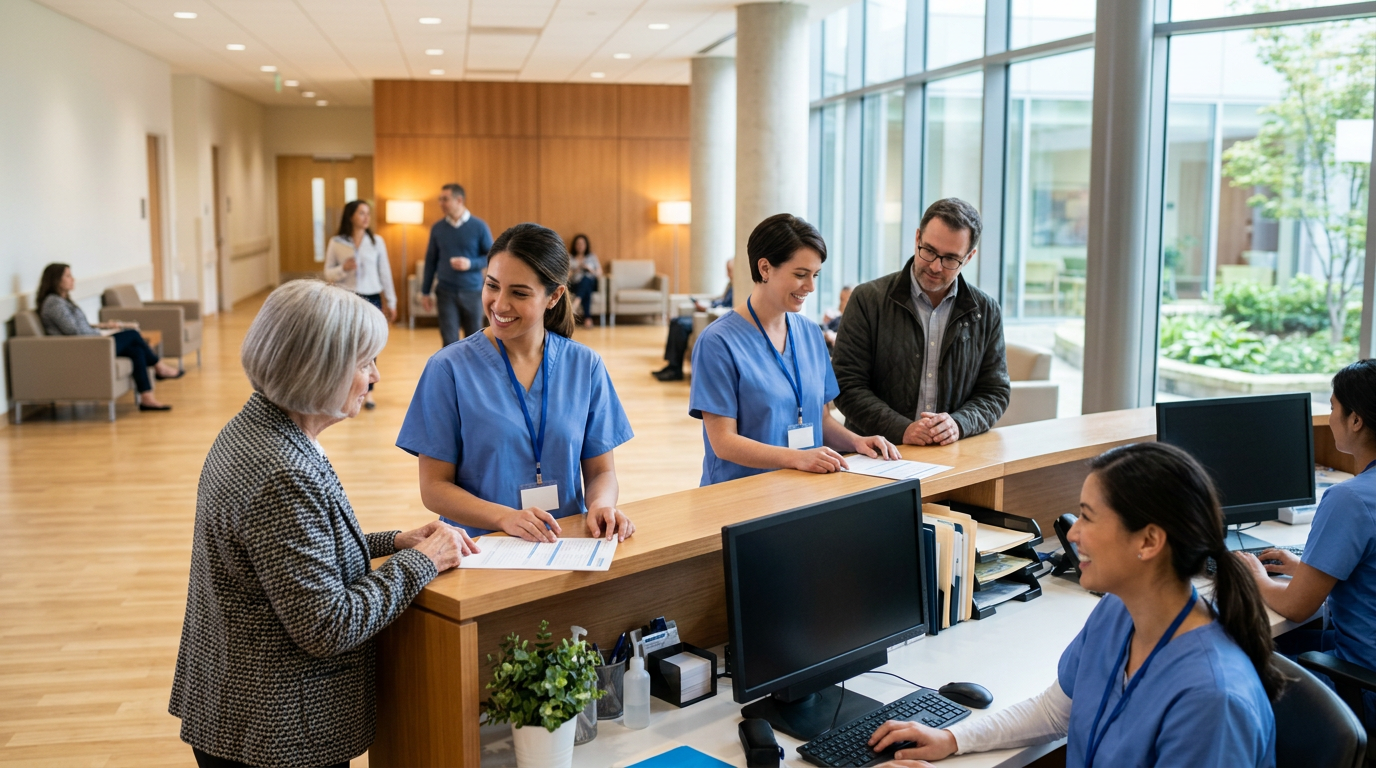CareBridge Hospital reception counter and friendly staff